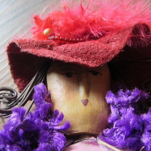 Paper Mache Red Hat Society Hand Painted Doll Figurine - Picture 3 of 3